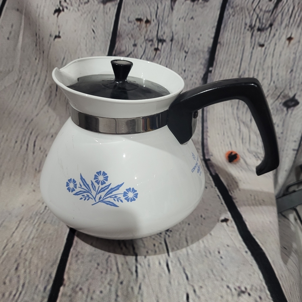 Vintage CorningWare White and Blue Floral Coffee Pot